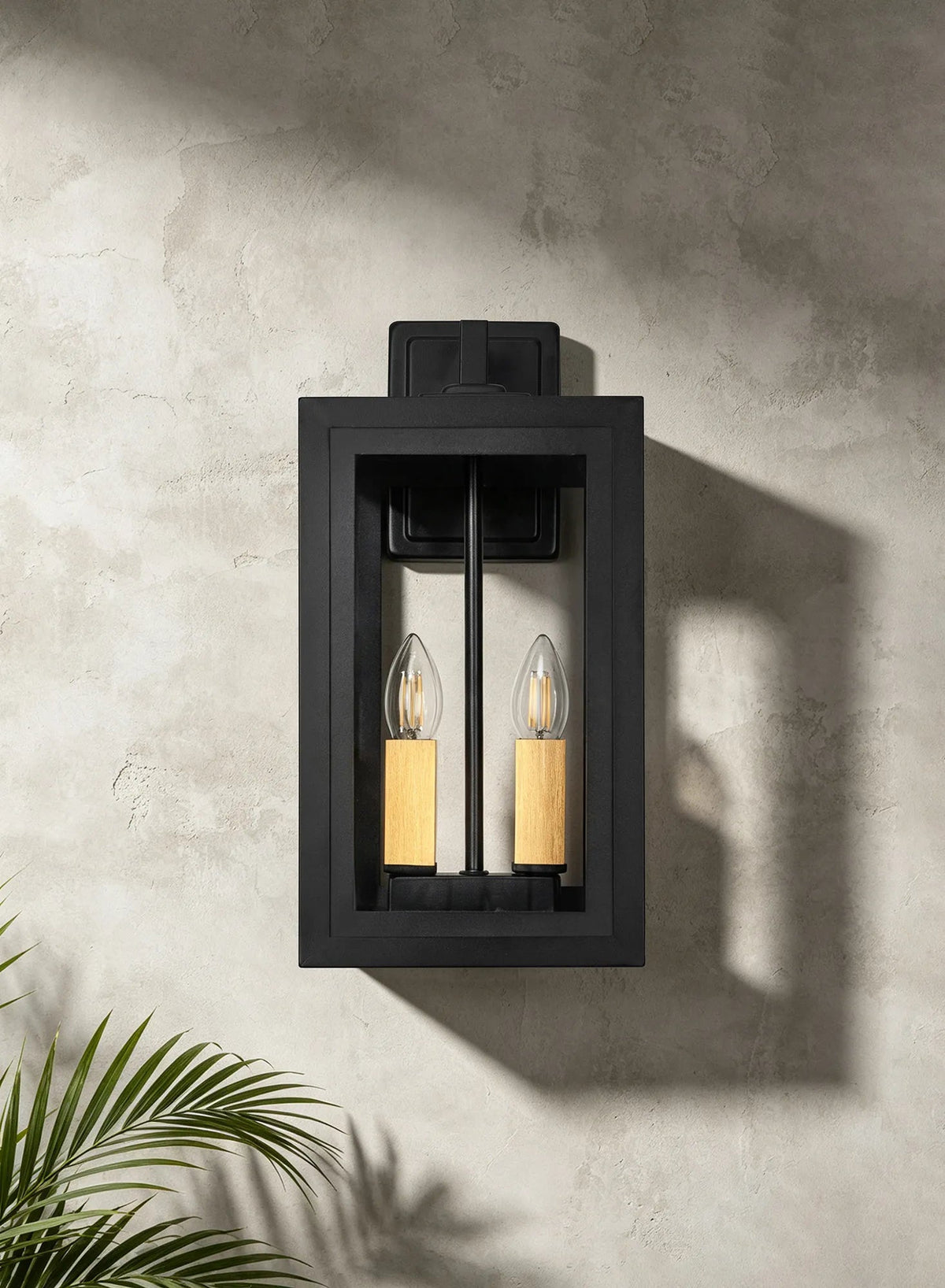 Luminosity Designs Ltd - Belial Rectangular Wall Lamp Small, 2 x E14, IP54, Satin Black And Gold Inner Frame Inserts Included - Luminosity Designs Ltd