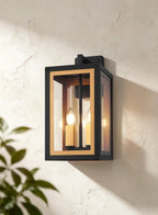 Luminosity Designs Ltd - Belial Rectangular Wall Lamp Small, 2 x E14, IP54, Satin Black And Gold Inner Frame Inserts Included - Luminosity Designs Ltd
