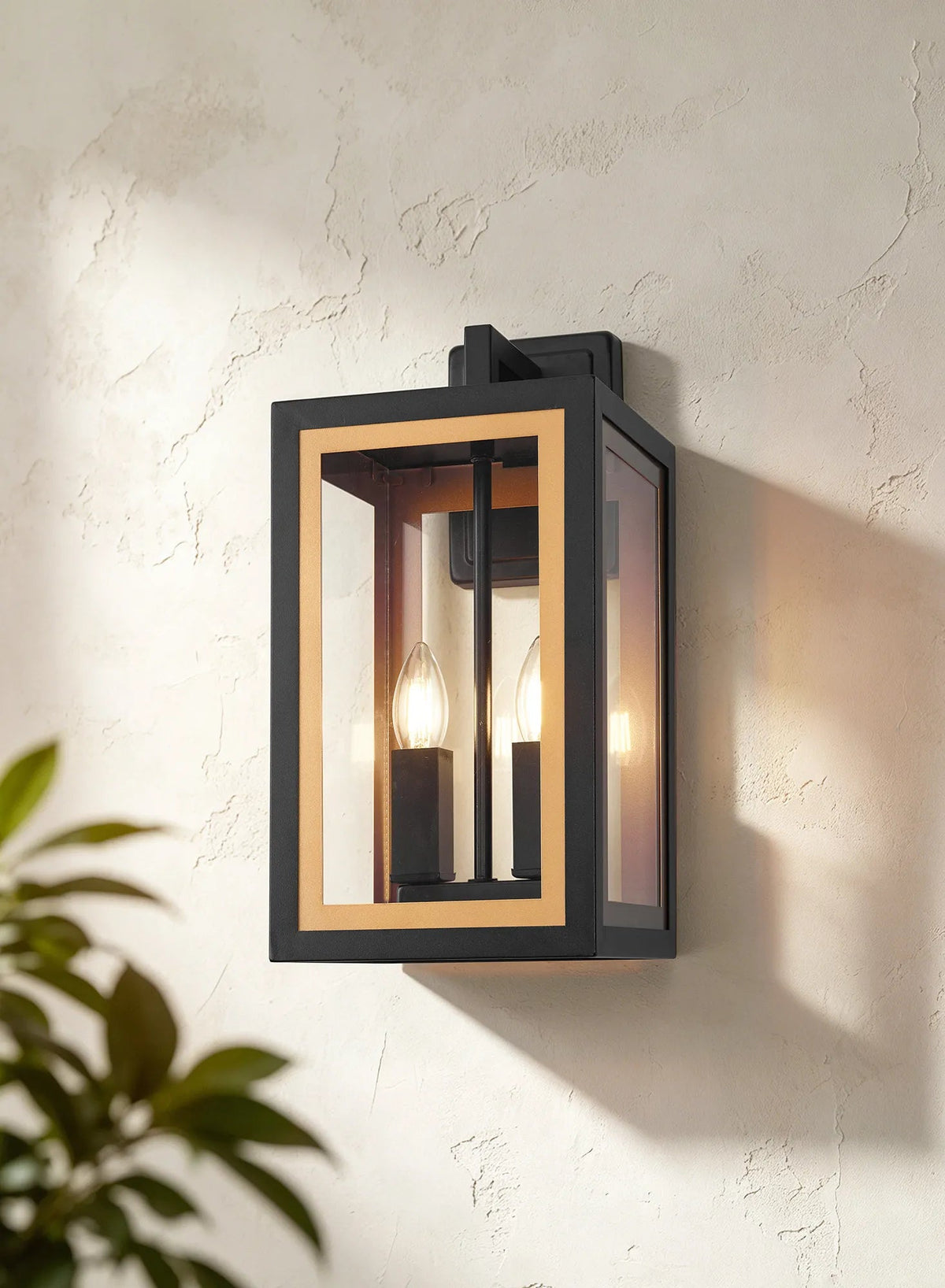Luminosity Designs Ltd - Belial Rectangular Wall Lamp Small, 2 x E14, IP54, Satin Black And Gold Inner Frame Inserts Included - Luminosity Designs Ltd