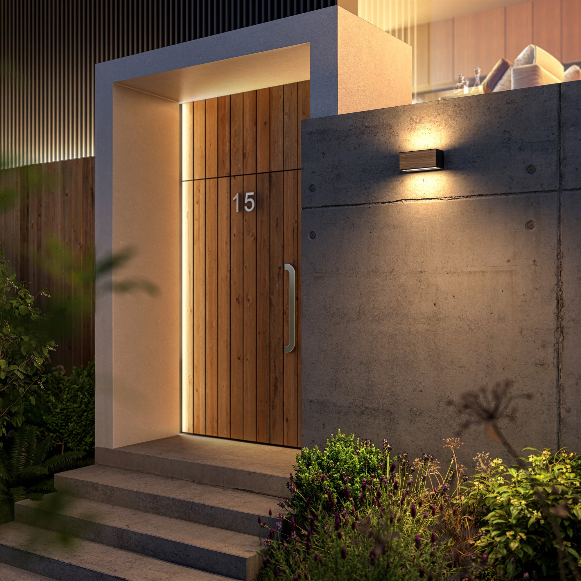 Beret Modern Up / Down Directional Wood and Metal Outdoor Horizontal Wall Light - Luminosity Designs Ltd