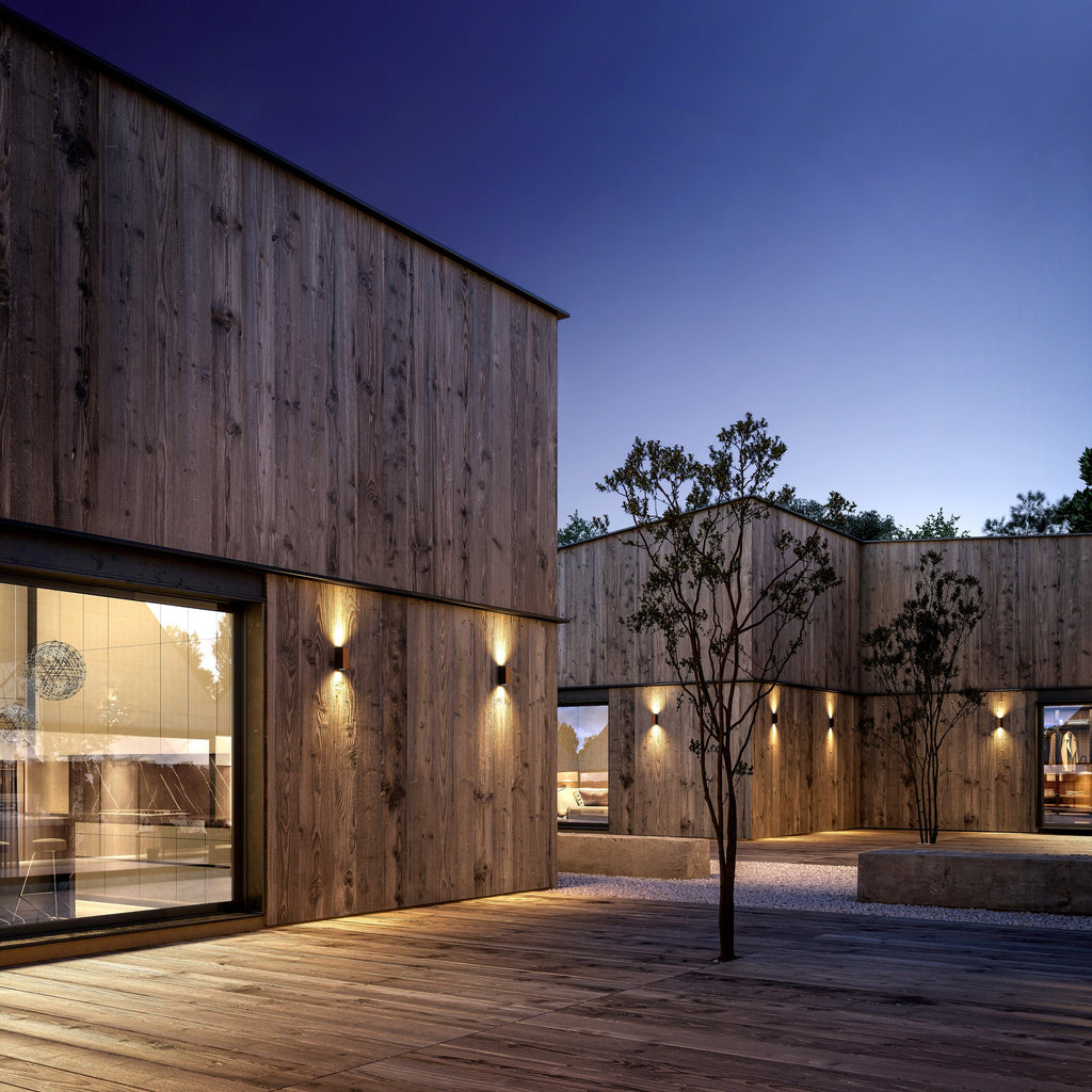 Beret Modern Up / Down Directional Wood and Metal Outdoor Vertical Wall Light - Luminosity Designs Ltd