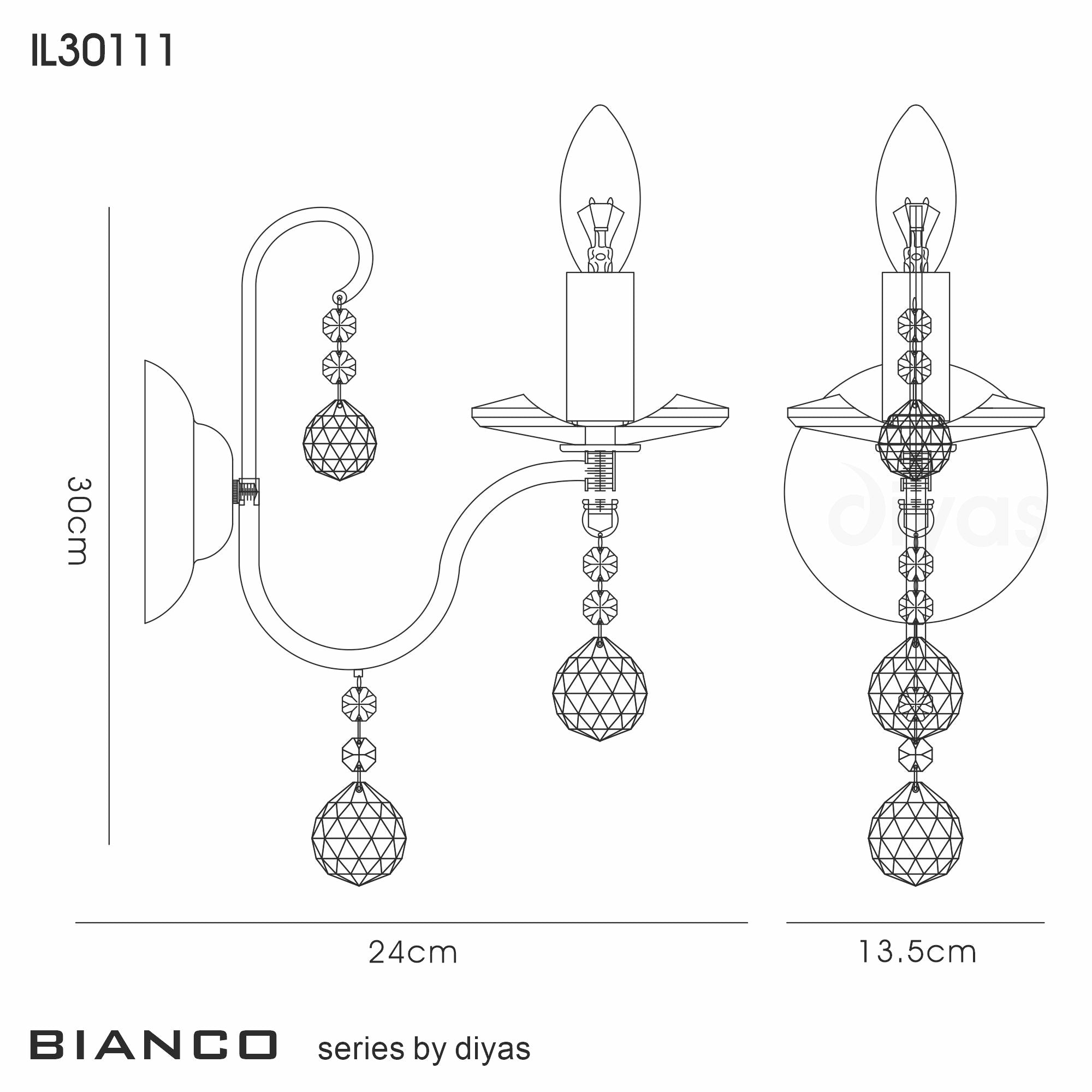 Diyas - Bianco Single Wall Light - Luminosity Designs Ltd