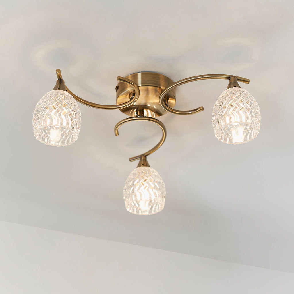 Endon - Boyer 3 Light Semi Flush Ceiling Fitting with Cut Glass Shades - Luminosity Designs Ltd