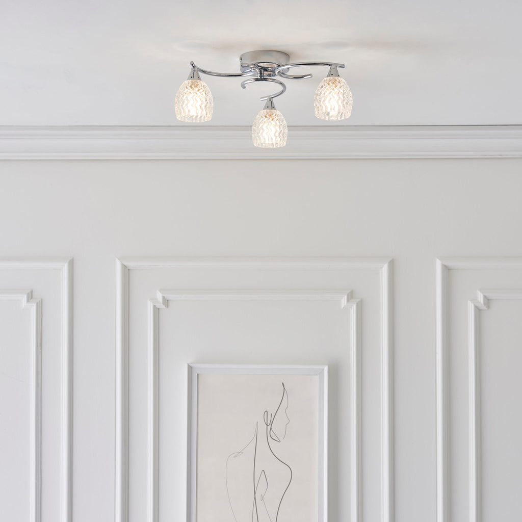 Endon - Boyer 3 Light Semi Flush Ceiling Fitting with Cut Glass Shades - Luminosity Designs Ltd