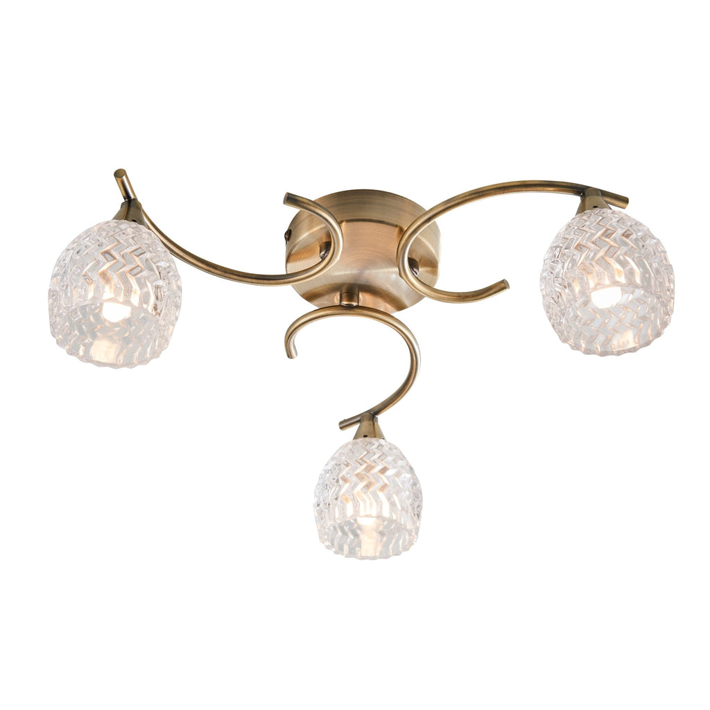 Endon - Boyer 3 Light Semi Flush Ceiling Fitting with Cut Glass Shades - Luminosity Designs Ltd