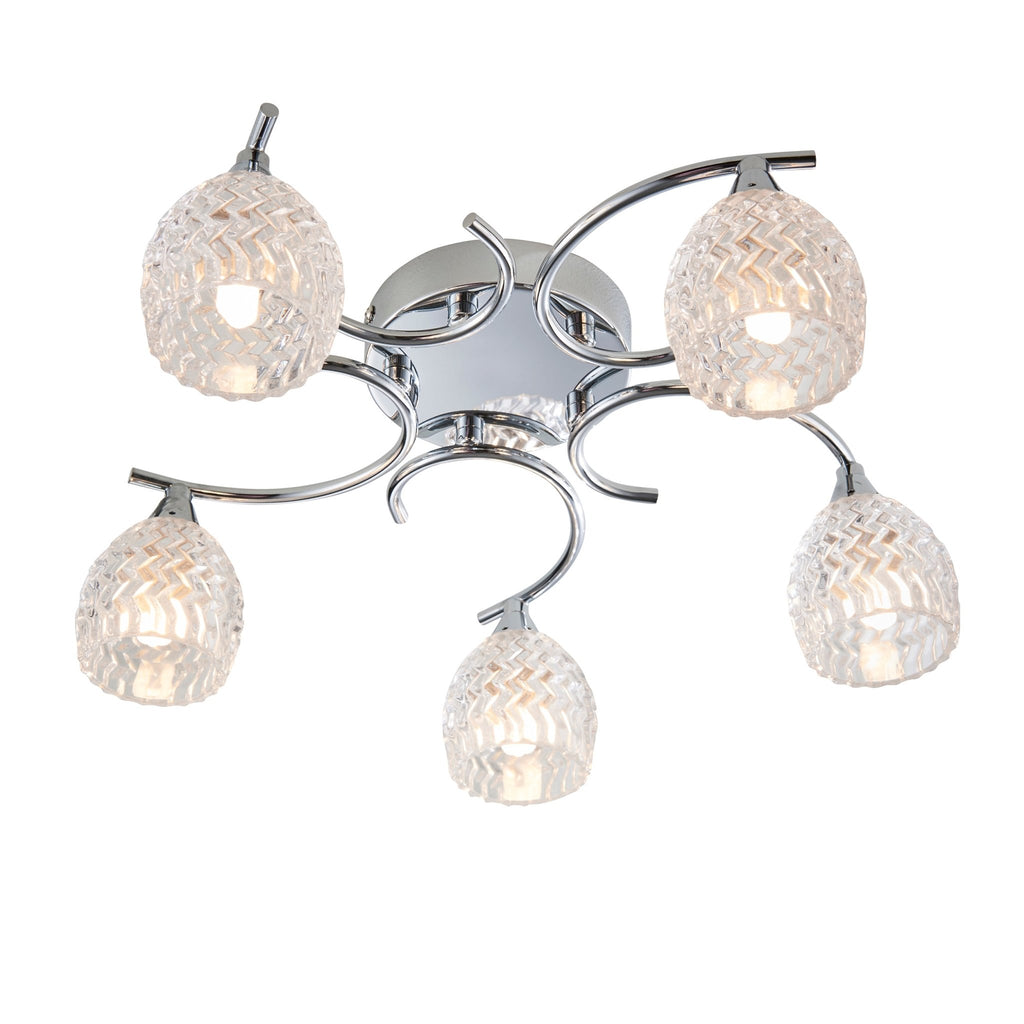 Endon - Boyer 5 Light Semi Flush Ceiling Fitting with Cut Glass Shades - Luminosity Designs Ltd