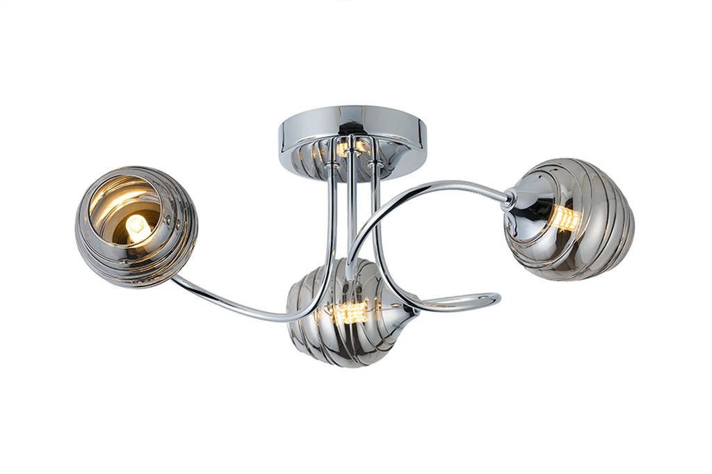 Deco - Bramley 45cm Flush Ceiling Light, 3 x G9, Polished Chrome/Smoke Glass - Luminosity Designs Ltd