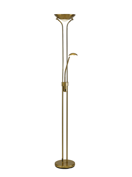 Brazier 2 Light Floor Lamp With USB 2.1 mAh Socket, 20+5W LED, 3000K Touch Dimmer, 2300lm, Polished Nickel, 3yrs Warranty
