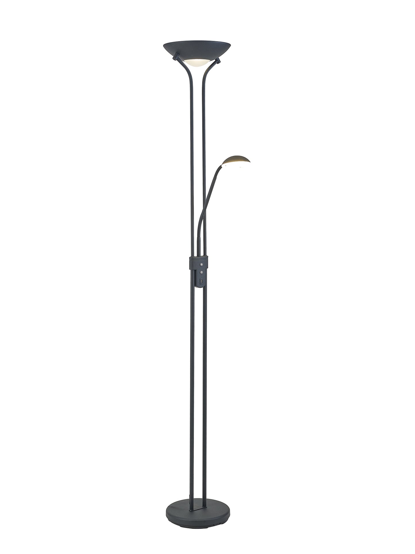Brazier 2 Light Floor Lamp With USB 2.1 mAh Socket, 20+5W LED, 3000K Touch Dimmer, 2300lm, 3yrs Warranty