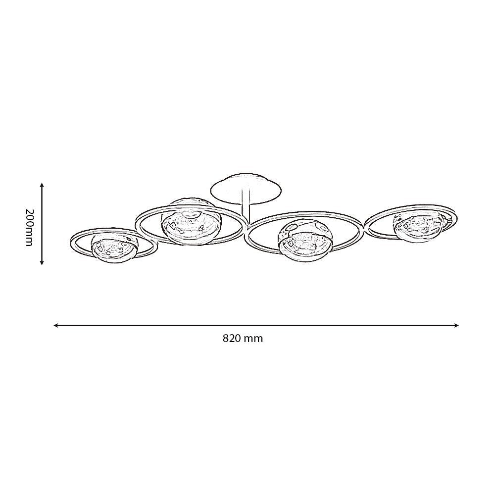 Broadwood 4 Light Semi Flush Fitting With Black Framework and Smoke Glass Bubbles (Oaks 3176/4) - Luminosity Designs Ltd