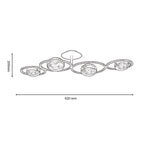 Broadwood 4 Light Semi Flush Fitting With Black Framework and Smoke Glass Bubbles (Oaks 3176/4) - Luminosity Designs Ltd