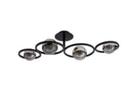 Broadwood 4 Light Semi Flush Fitting With Black Framework and Smoke Glass Bubbles (Oaks 3176/4) - Luminosity Designs Ltd