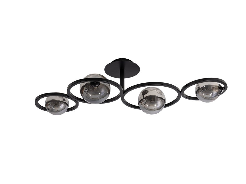 Broadwood 4 Light Semi Flush Fitting With Black Framework and Smoke Glass Bubbles (Oaks 3176/4) - Luminosity Designs Ltd