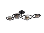Broadwood 4 Light Semi Flush Fitting With Black Framework and Smoke Glass Bubbles (Oaks 3176/4) - Luminosity Designs Ltd