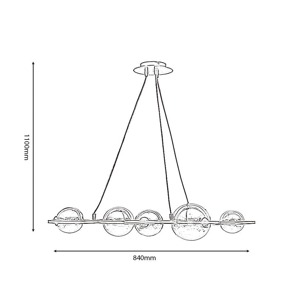 Broadwood 5 Light Pendant Bar Fitting With Black Framework and Smoke Glass Bubbles, (Oaks 3176/5 br) - Luminosity Designs Ltd