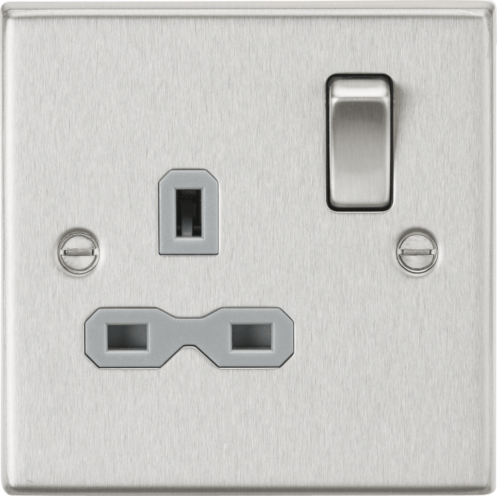 Knightsbridge - Brushed Chrome Squared Edge 13A 1G DP Switched Socket - Luminosity Designs Ltd