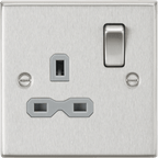 Knightsbridge - Brushed Chrome Squared Edge 13A 1G DP Switched Socket - Luminosity Designs Ltd