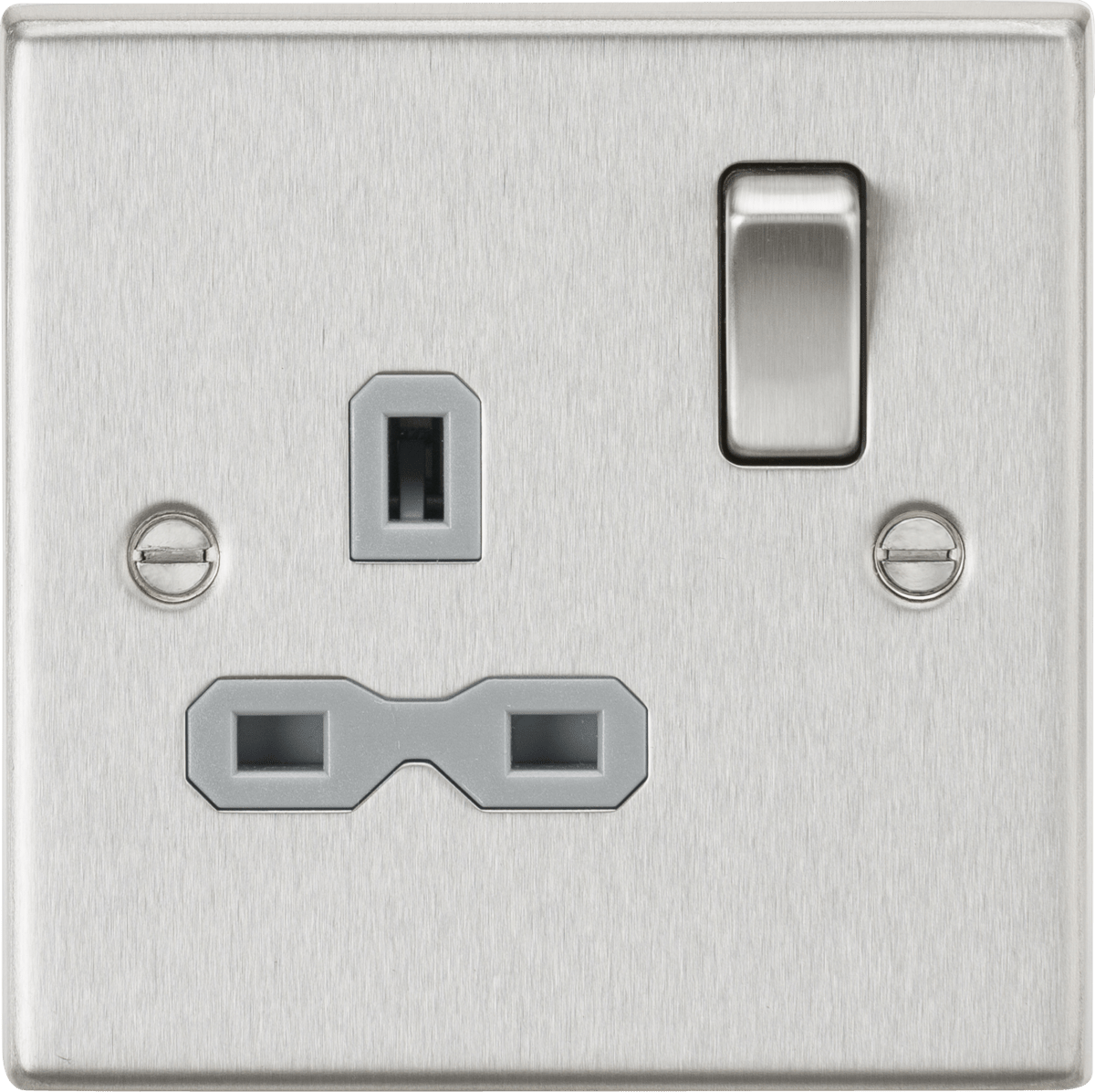 Knightsbridge - Brushed Chrome Squared Edge 13A 1G DP Switched Socket - Luminosity Designs Ltd