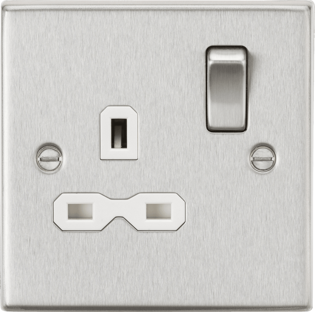 Knightsbridge - Brushed Chrome Squared Edge 13A 1G DP Switched Socket - Luminosity Designs Ltd