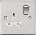 Knightsbridge - Brushed Chrome Squared Edge 13A 1G DP Switched Socket - Luminosity Designs Ltd