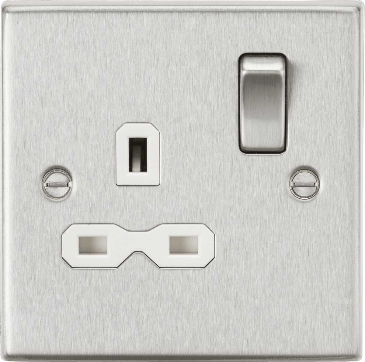 Knightsbridge - Brushed Chrome Squared Edge 13A 1G DP Switched Socket - Luminosity Designs Ltd