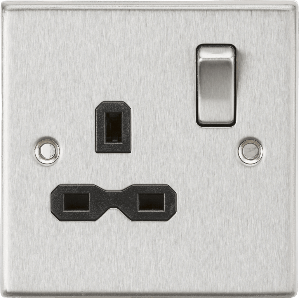 Knightsbridge - Brushed Chrome Squared Edge 13A 1G DP Switched Socket - Luminosity Designs Ltd