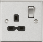Knightsbridge - Brushed Chrome Squared Edge 13A 1G DP Switched Socket - Luminosity Designs Ltd