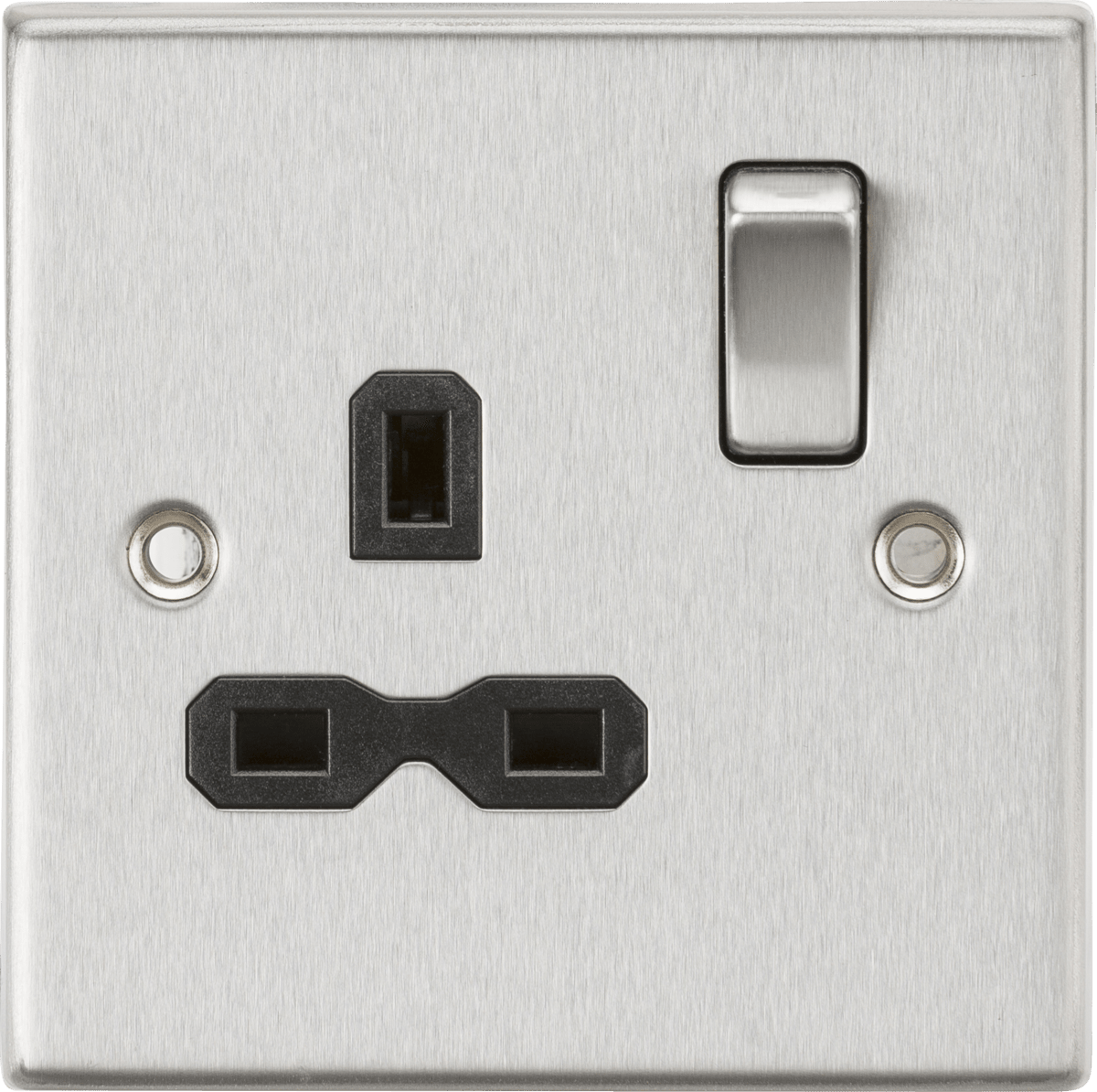 Knightsbridge - Brushed Chrome Squared Edge 13A 1G DP Switched Socket - Luminosity Designs Ltd