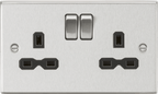Knightsbridge - Brushed Chrome Squared Edge 13A 2G DP Switched Socket with Twin Earths - Luminosity Designs Ltd