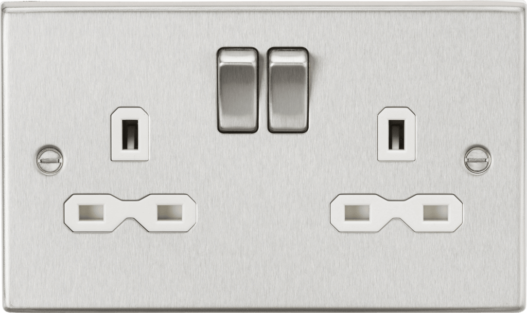 Knightsbridge - Brushed Chrome Squared Edge 13A 2G DP Switched Socket with Twin Earths - Luminosity Designs Ltd