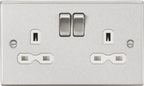 Knightsbridge - Brushed Chrome Squared Edge 13A 2G DP Switched Socket with Twin Earths - Luminosity Designs Ltd