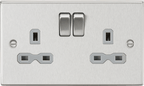 Knightsbridge - Brushed Chrome Squared Edge 13A 2G DP Switched Socket with Twin Earths - Luminosity Designs Ltd