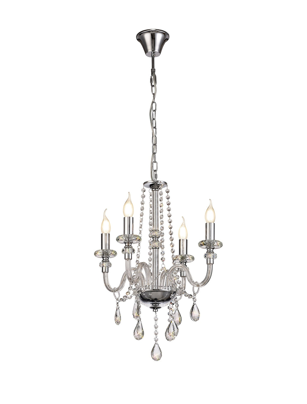 Luminosity Designs - Camelot 46cm Chandelier Pendant, 4 Light E14, Polished Chrome/Clear Glass/Crystal - Luminosity Designs Ltd