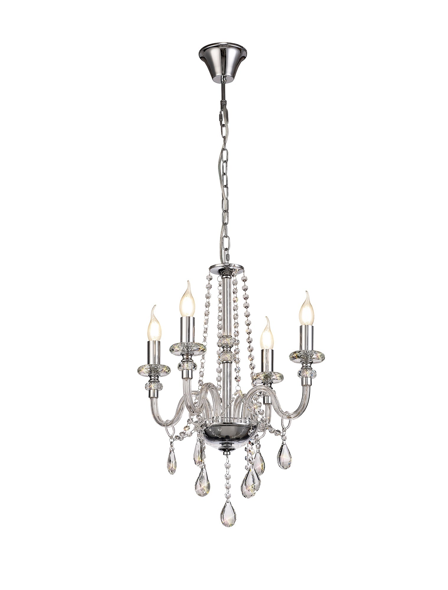 Luminosity Designs - Camelot 46cm Chandelier Pendant, 4 Light E14, Polished Chrome/Clear Glass/Crystal - Luminosity Designs Ltd