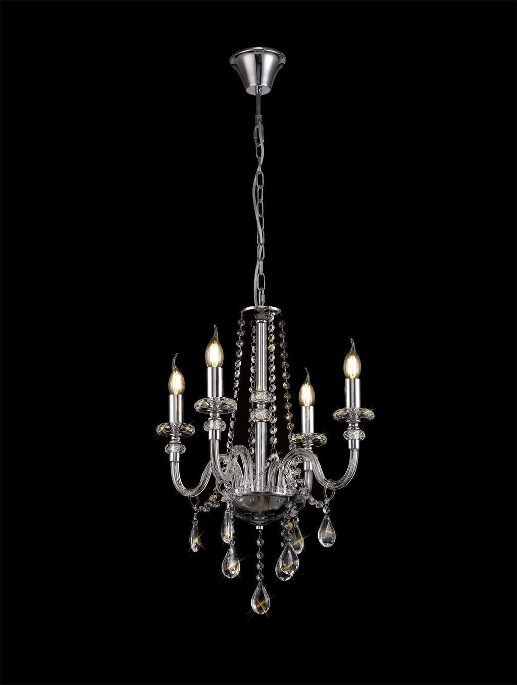 Luminosity Designs - Camelot 46cm Chandelier Pendant, 4 Light E14, Polished Chrome/Clear Glass/Crystal - Luminosity Designs Ltd