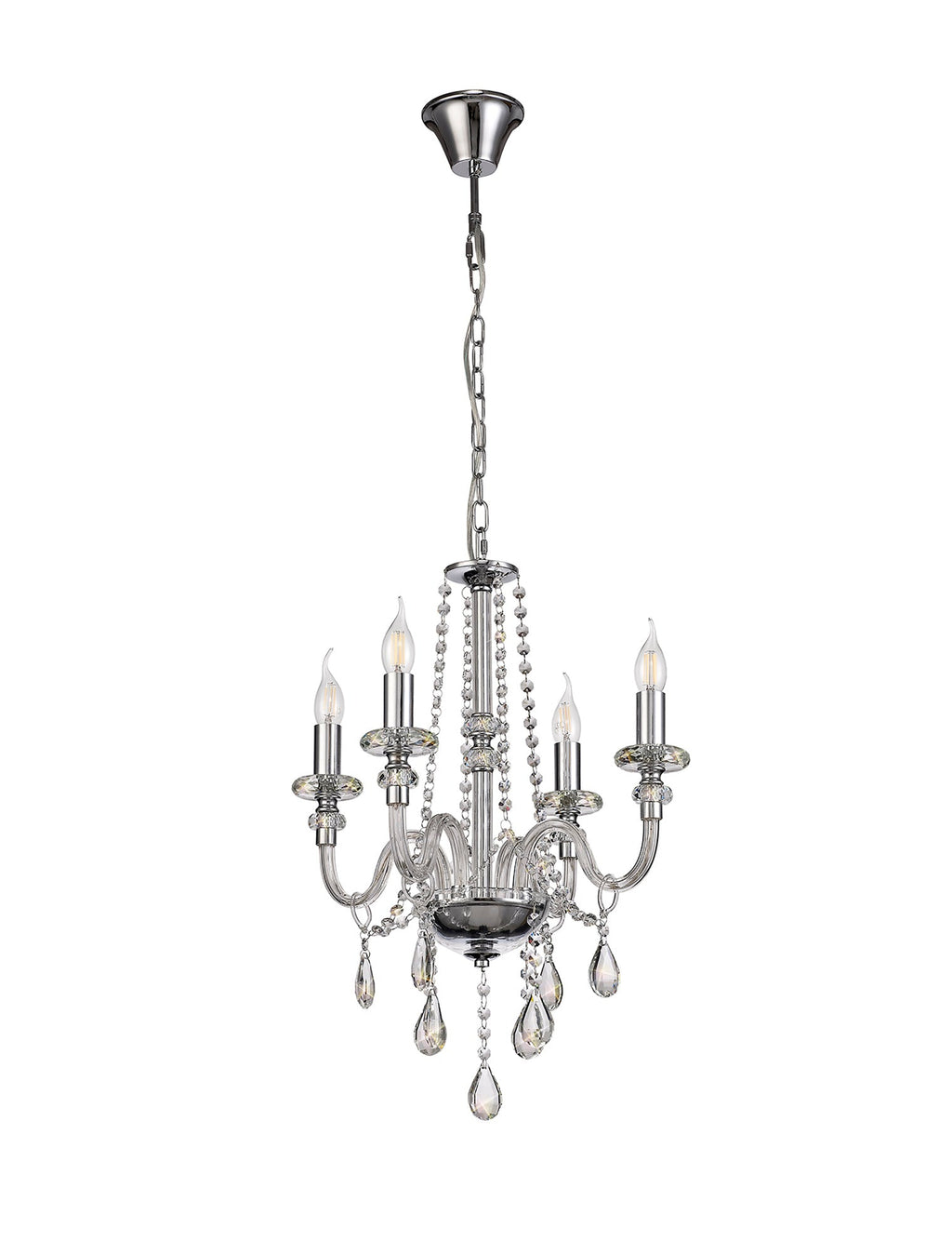 Luminosity Designs - Camelot 46cm Chandelier Pendant, 4 Light E14, Polished Chrome/Clear Glass/Crystal - Luminosity Designs Ltd