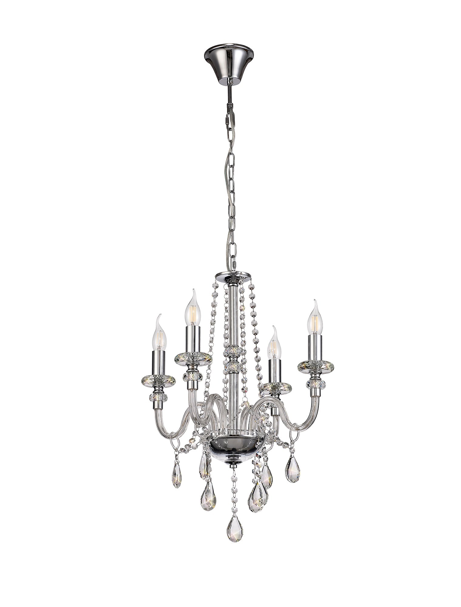 Luminosity Designs - Camelot 46cm Chandelier Pendant, 4 Light E14, Polished Chrome/Clear Glass/Crystal - Luminosity Designs Ltd