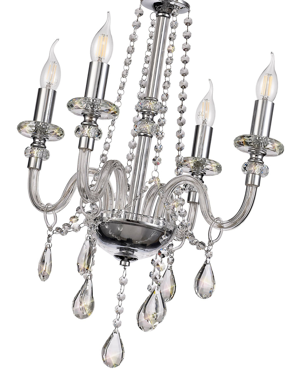 Luminosity Designs - Camelot 46cm Chandelier Pendant, 4 Light E14, Polished Chrome/Clear Glass/Crystal - Luminosity Designs Ltd