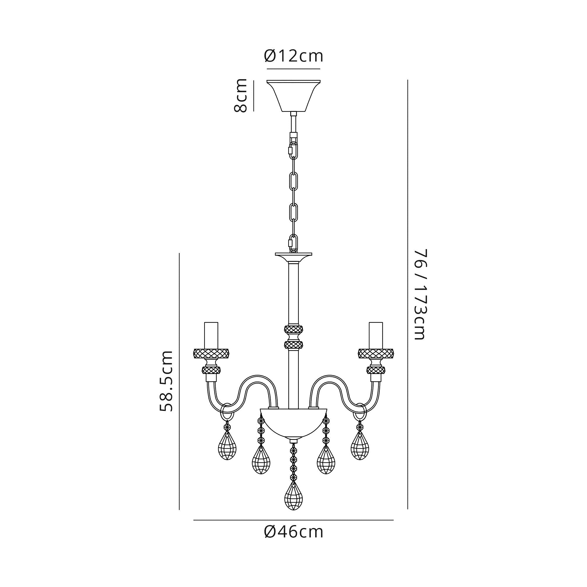 Luminosity Designs - Camelot 46cm Chandelier Pendant, 4 Light E14, Polished Chrome/Clear Glass/Crystal - Luminosity Designs Ltd