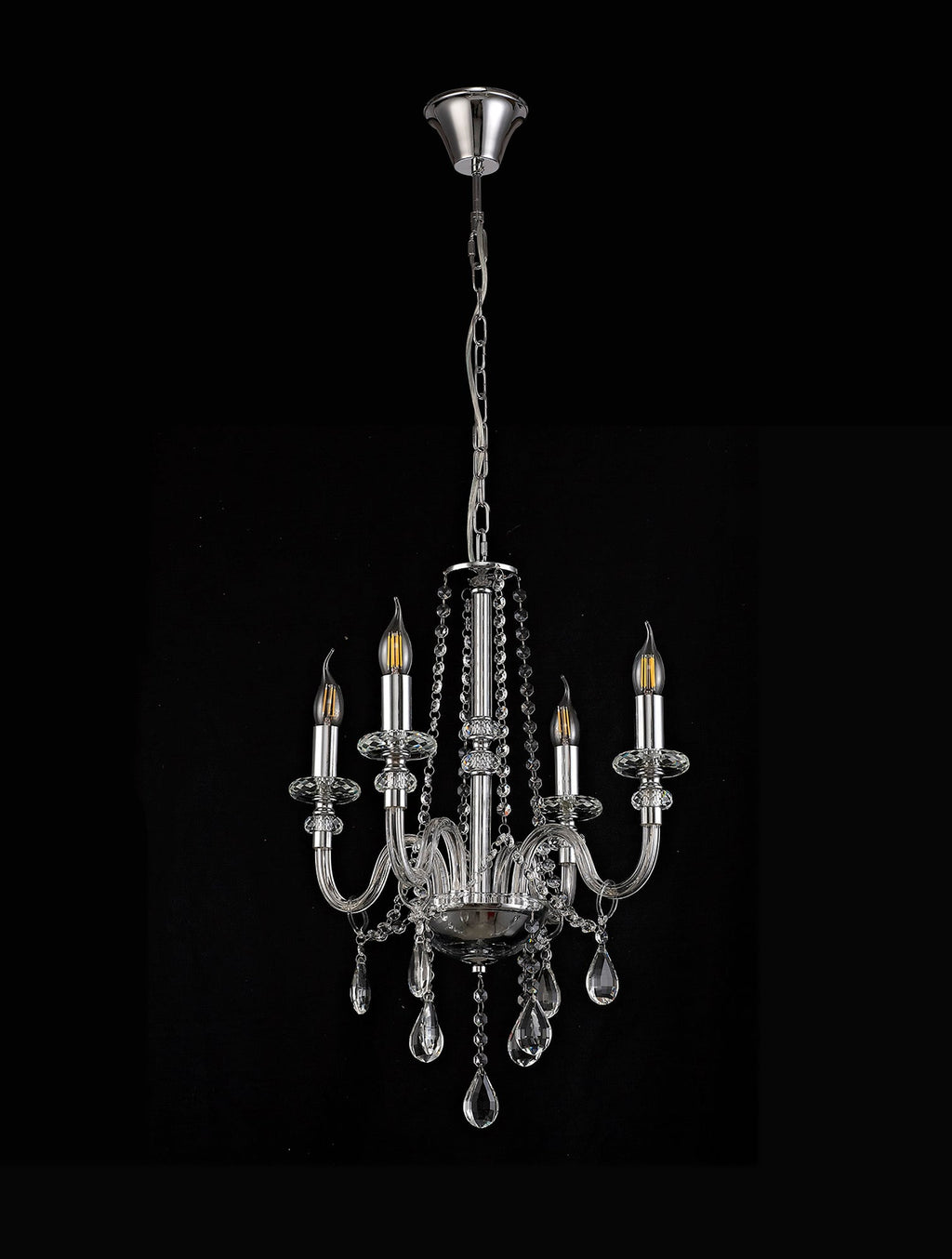 Luminosity Designs - Camelot 46cm Chandelier Pendant, 4 Light E14, Polished Chrome/Clear Glass/Crystal - Luminosity Designs Ltd