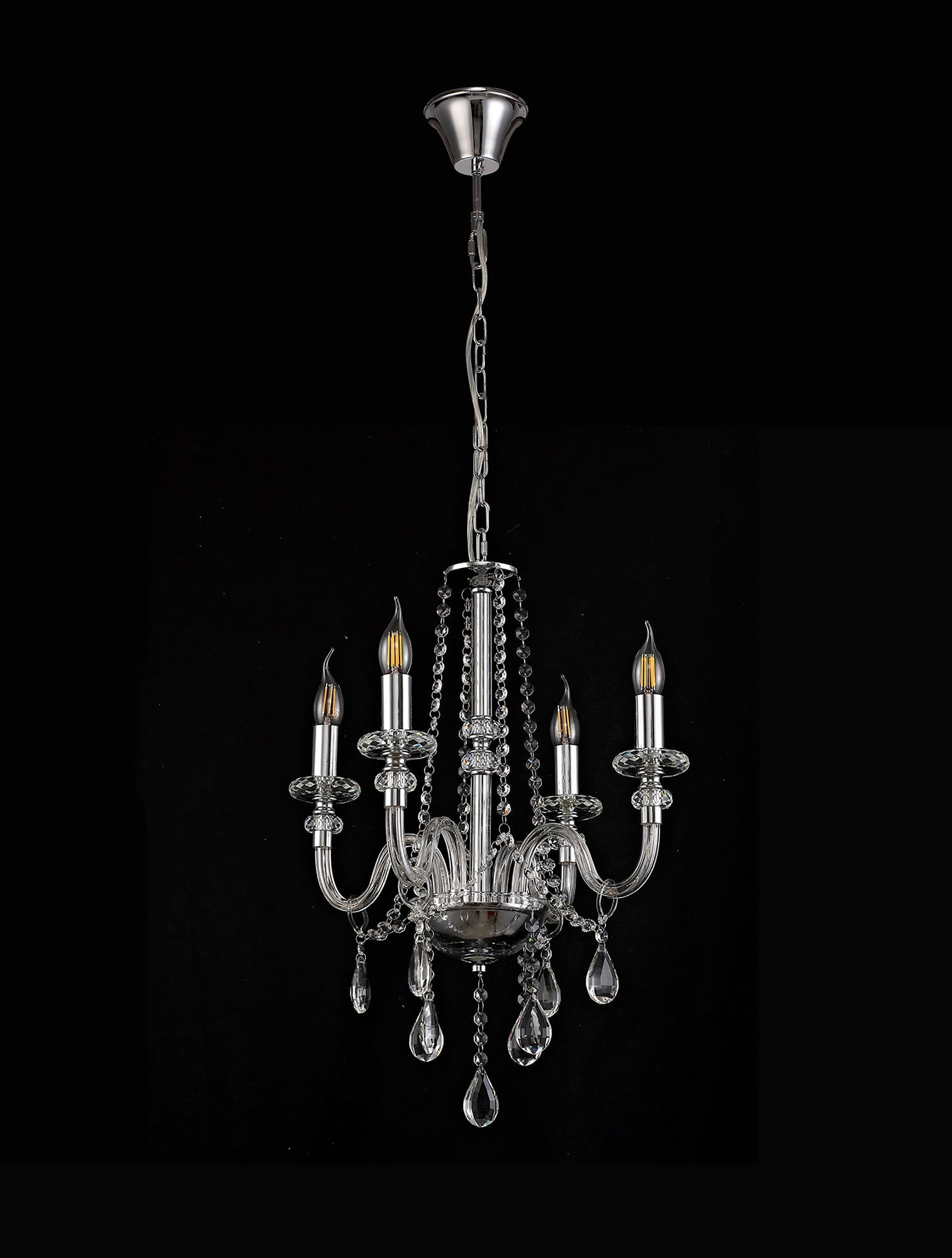 Luminosity Designs - Camelot 46cm Chandelier Pendant, 4 Light E14, Polished Chrome/Clear Glass/Crystal - Luminosity Designs Ltd