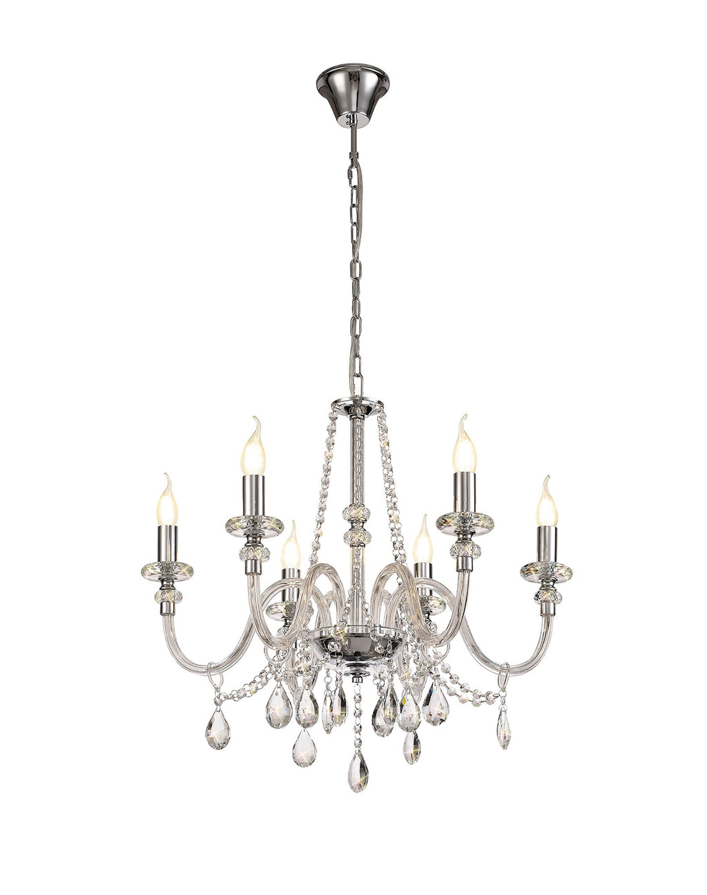 Luminosity Designs - Camelot 65cm Chandelier Pendant, 6 Light E14, Polished Chrome/Clear Glass/Crystal - Luminosity Designs Ltd