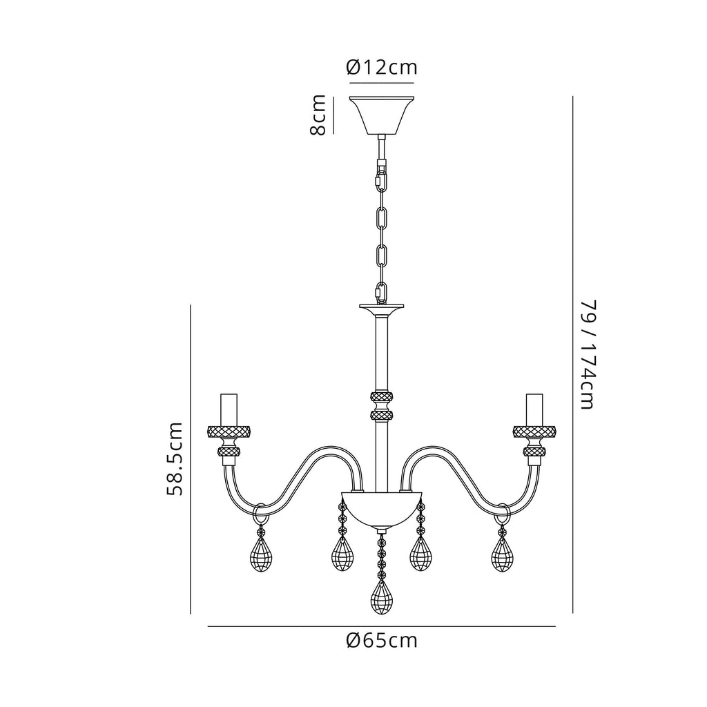 Luminosity Designs - Camelot 65cm Chandelier Pendant, 6 Light E14, Polished Chrome/Clear Glass/Crystal - Luminosity Designs Ltd