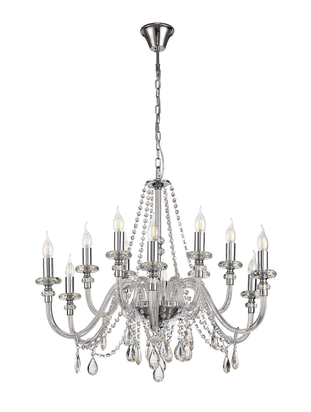 Luminosity Designs - Camelot 81cm Chandelier Pendant, 12 Light E14, Polished Chrome/Clear Glass/Crystal - Luminosity Designs Ltd