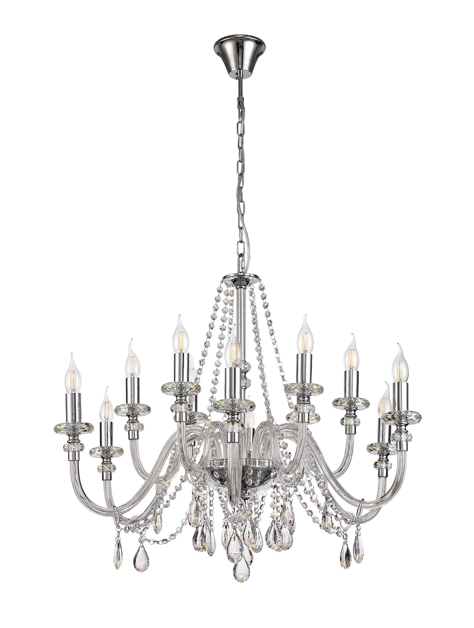 Luminosity Designs - Camelot 81cm Chandelier Pendant, 12 Light E14, Polished Chrome/Clear Glass/Crystal - Luminosity Designs Ltd