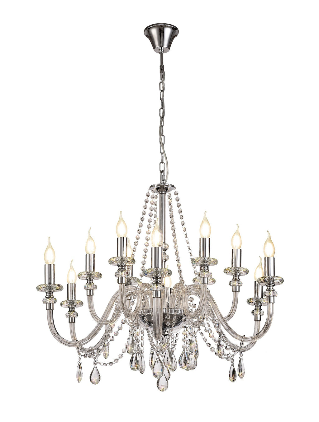 Luminosity Designs - Camelot 81cm Chandelier Pendant, 12 Light E14, Polished Chrome/Clear Glass/Crystal - Luminosity Designs Ltd