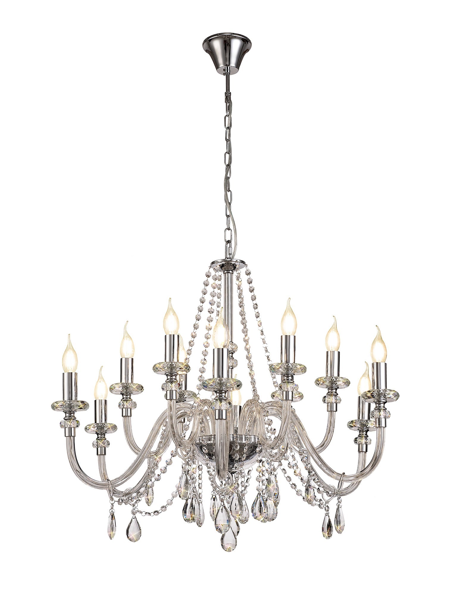 Luminosity Designs - Camelot 81cm Chandelier Pendant, 12 Light E14, Polished Chrome/Clear Glass/Crystal - Luminosity Designs Ltd