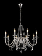 Luminosity Designs - Camelot 81cm Chandelier Pendant, 8 Light E14, Polished Chrome/Clear Glass/Crystal - Luminosity Designs Ltd