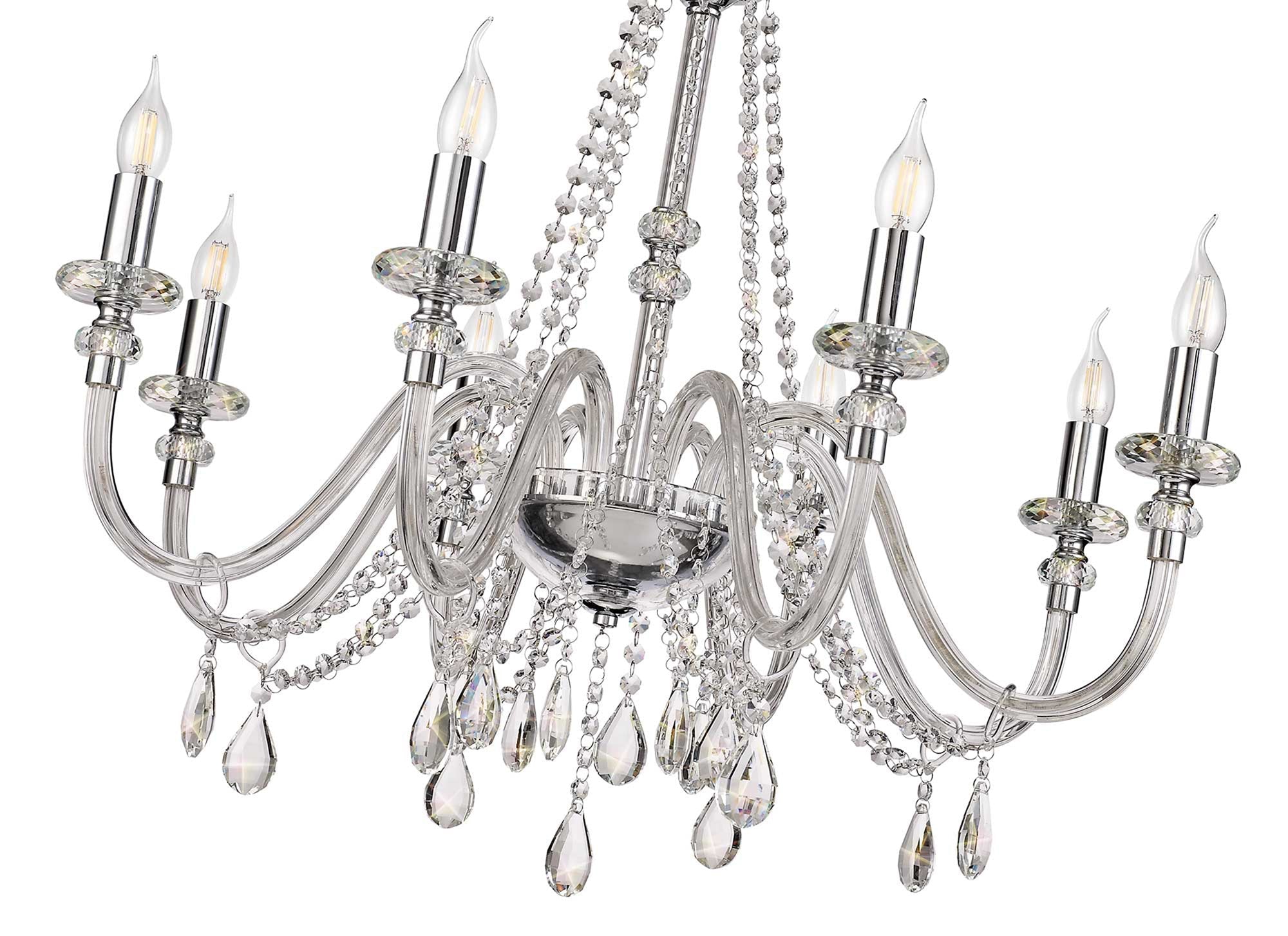 Luminosity Designs - Camelot 81cm Chandelier Pendant, 8 Light E14, Polished Chrome/Clear Glass/Crystal - Luminosity Designs Ltd
