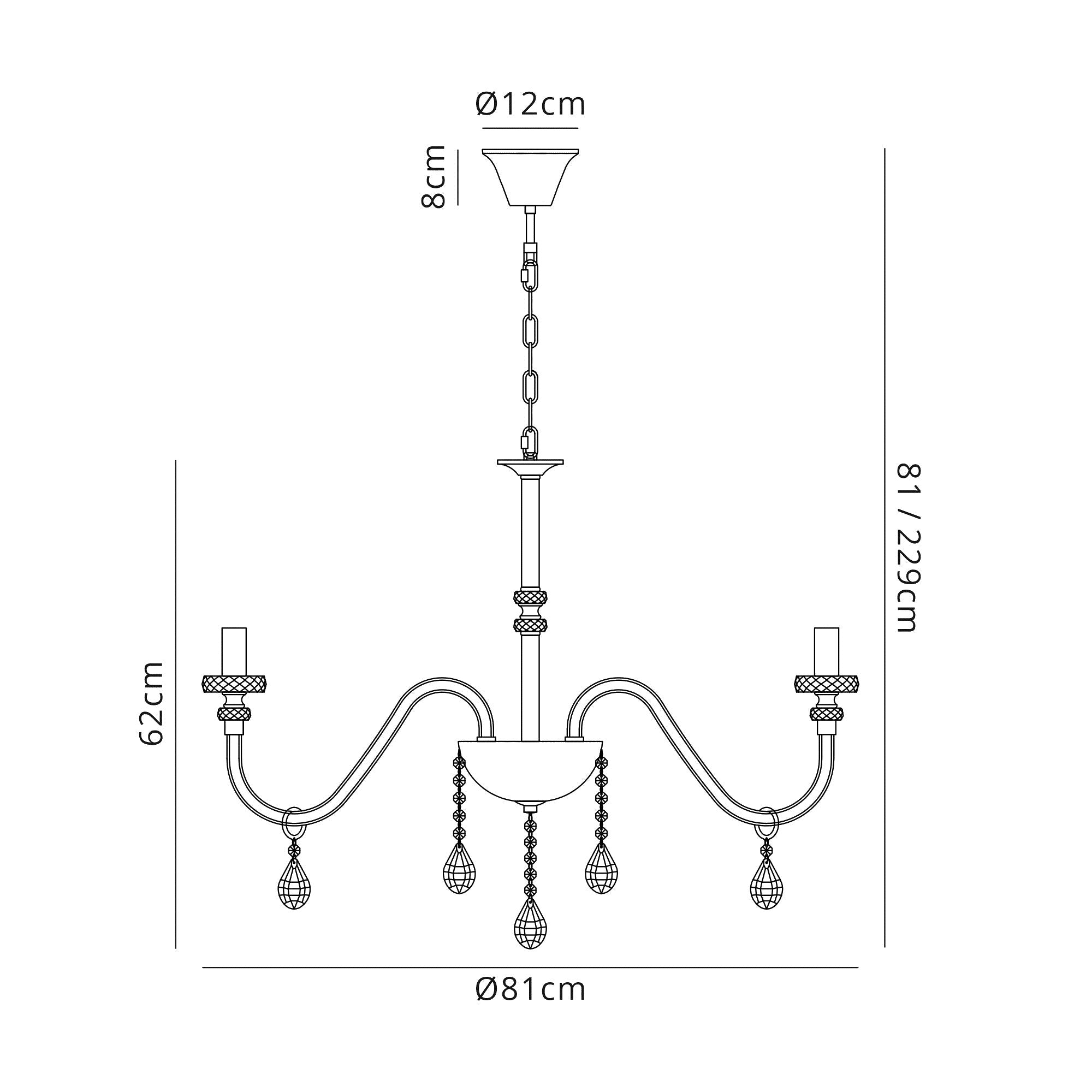 Luminosity Designs - Camelot 81cm Chandelier Pendant, 8 Light E14, Polished Chrome/Clear Glass/Crystal - Luminosity Designs Ltd